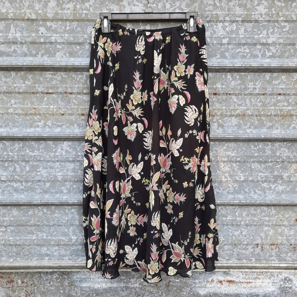 Silky Floral Lined Elastic Waist Maxi Skirt